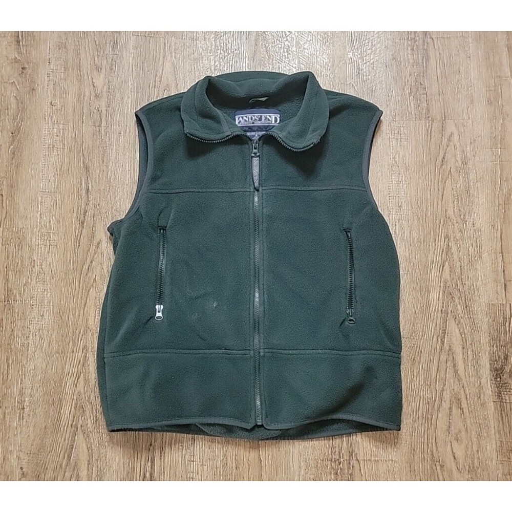Lands End Zip Up Collared Vest ~ Sz S ~ Sleeveless ~ Green